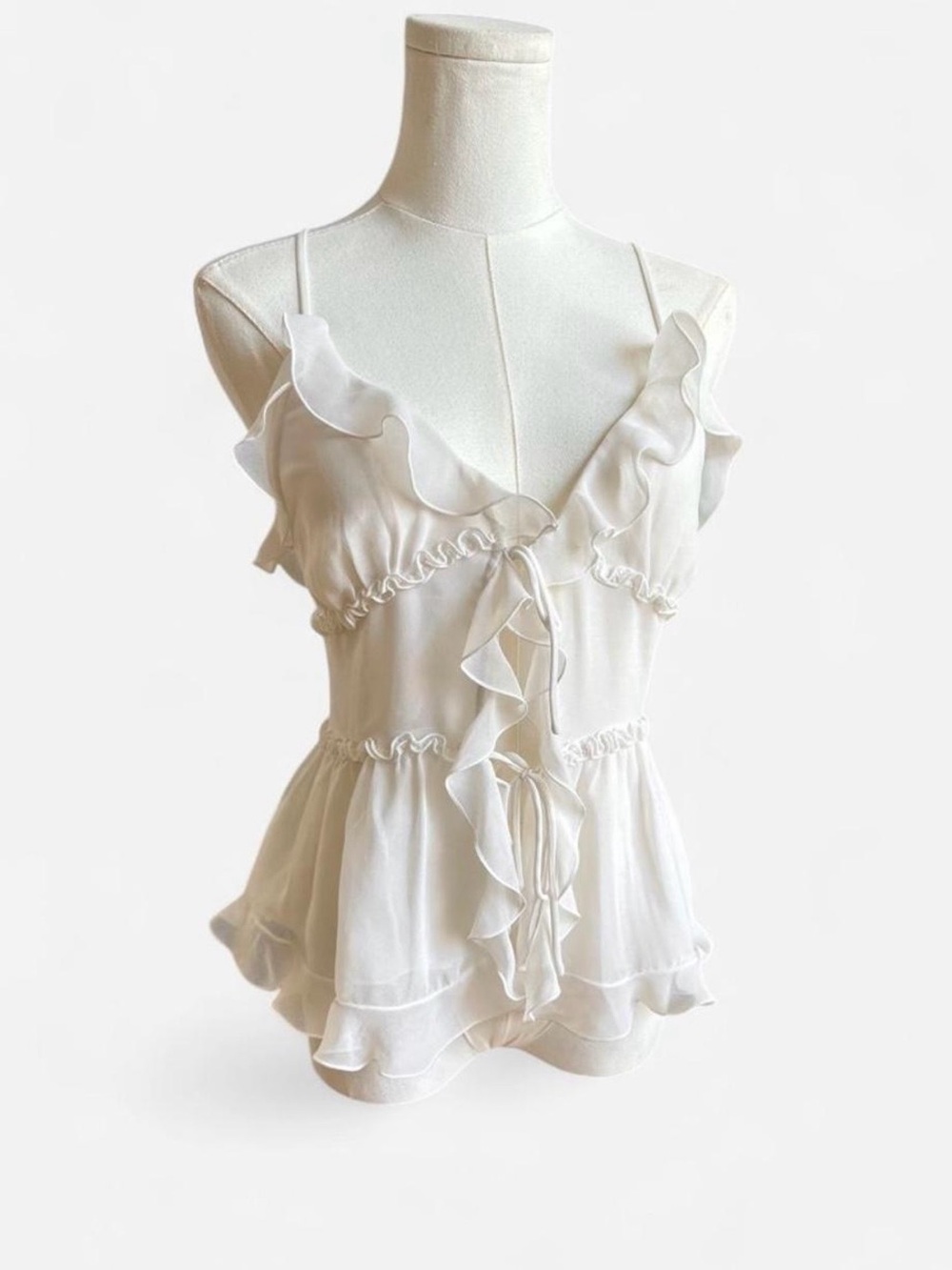 Aritzia Wilfred y2k Boho Babydoll Ruffle Tiered Chiffon Front Tie Blouse Bridal